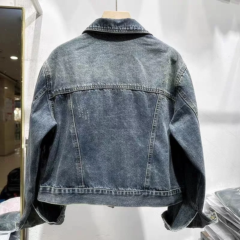 Langärmelige Street-Fashion-Kurzjacke für Damen, 2025, Herbst, neues Design, gewaschene Jeansjacke