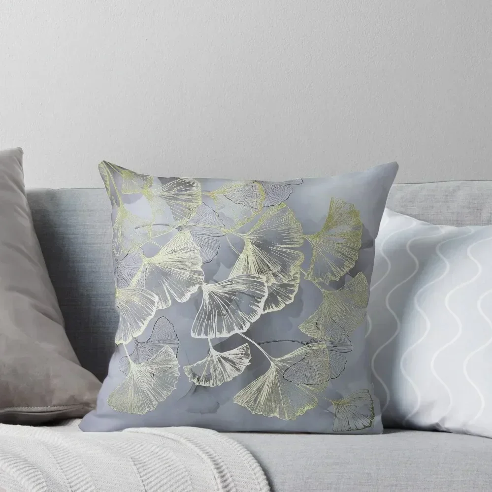 

Gold ginko leaves on a gray background Throw Pillow Custom Cushion Cushions Cover pillow