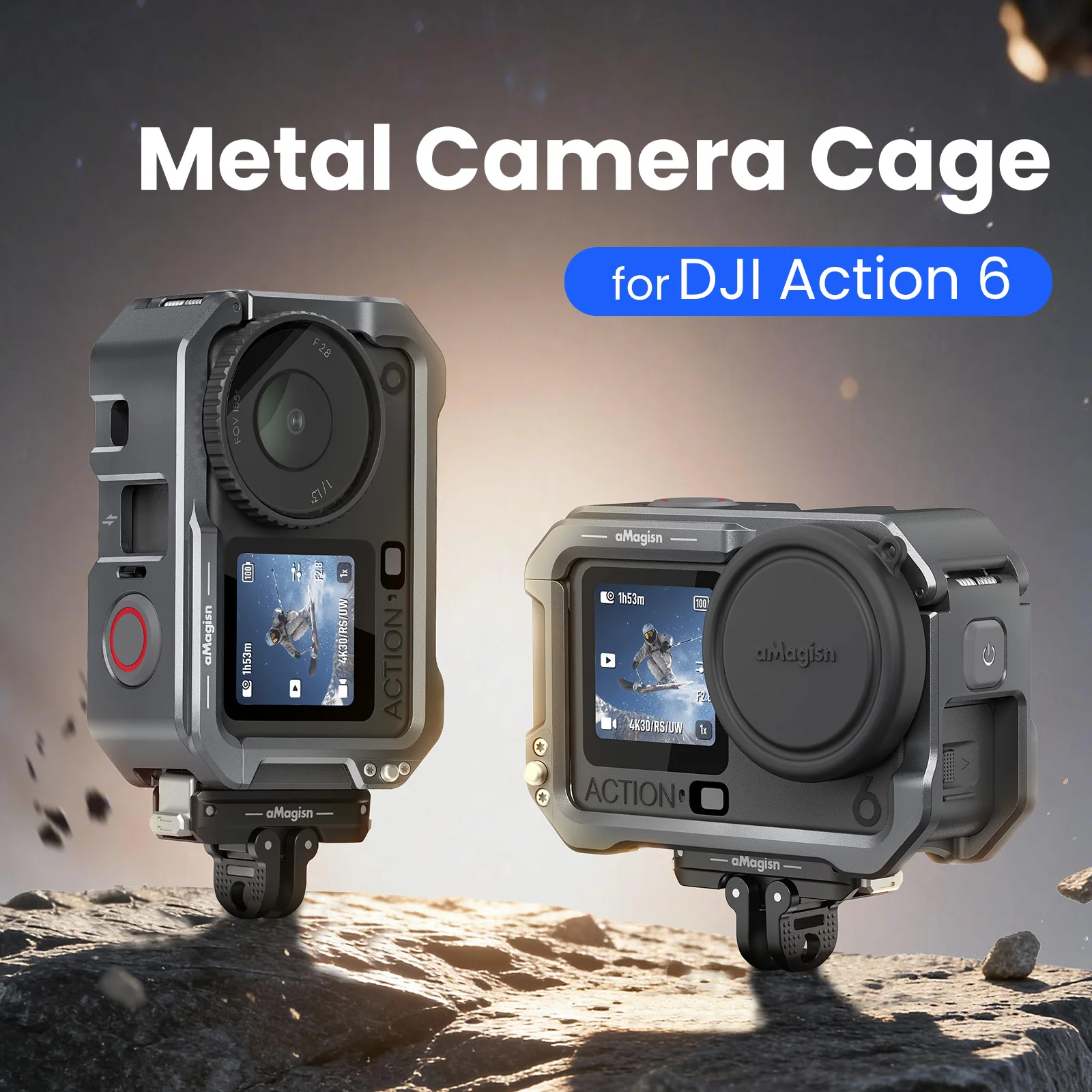 

for dji OSMO Actioon 6 Metal Rabbit Cage Aluminum Alloy Quick Release Sports Camera Protective Frame With Silicone Lens Cover