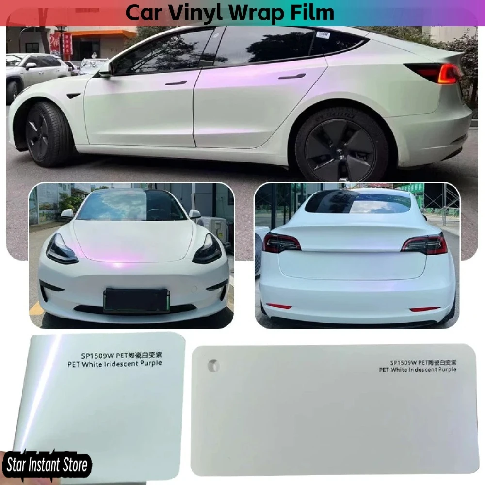 

Pearl White to Purple Color Shift Vinyl Wrap, PET Vehicle Car Sticker Film, Multi-Color Car Wrap Options