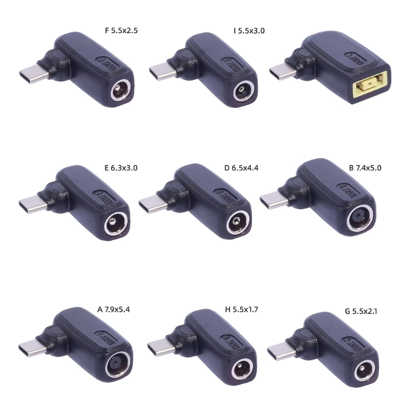 

100W Type C to DC Female Adapter Multiple DC Plugs Charging Converter DC7.9x5.4mm 7.4x5.0mm for Laptops Monitors Phones