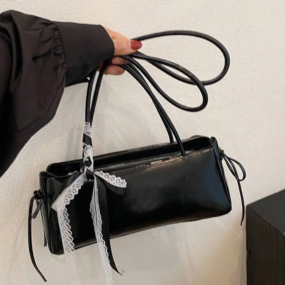 

Trendy Multicolor Shoulder Bag Bowknot PU Leather Versatile Commuting Bag with Lace Ribbon Large Capacity Underarm Bag Shopping