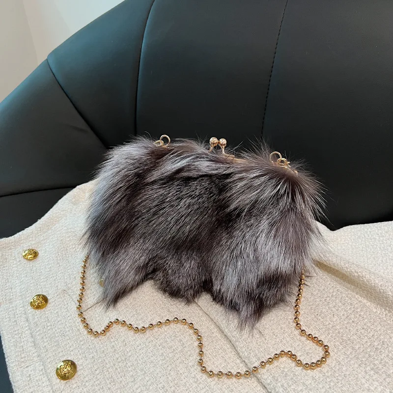 الشتاء الساخن بيع موضة الاتجاه حقيبة صغيرة الثعلب الشعر حقيبة نسائية الراقية الملمس مصمم حقيبة عشاء فاخرة سلسلة حقيبة كتف #1