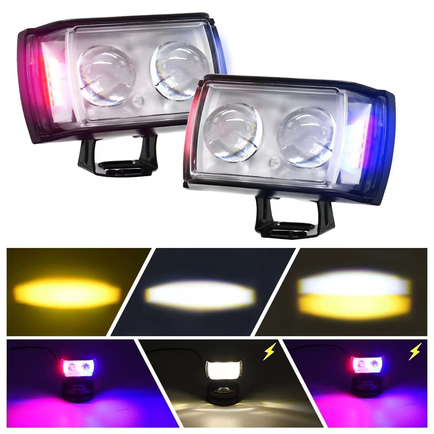 

Motorcycle short trihedral lens spotlights red and blue flash near and far light front light external modified headlights