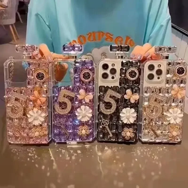 

Rhinestone Perfume Bottle 3D Case for iPhone 16, Bling Diamond, Glitter Crystal Phone Cover, Luxury, 15, 14, 13, 12, 11 Pro Max