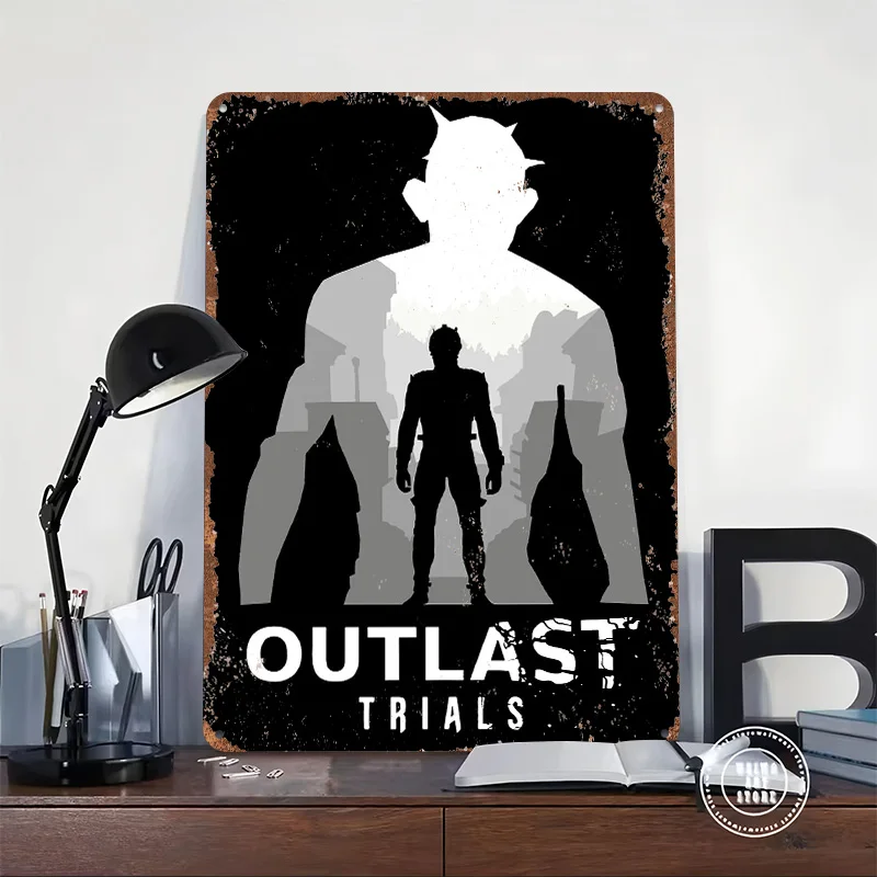 The Outlast Trials Game Poster Customized Wall Art Vintage Metal Signs Retro Tin Plaque for Man Cave Mancave Decoration Room