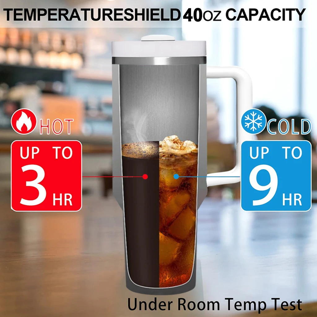 P-Pepsi 40 Oz Ultimate Tumbler with Handle and Straw Vacuum Insulated Tumbler with Straw and Lid Stainless Steel Travel Mug