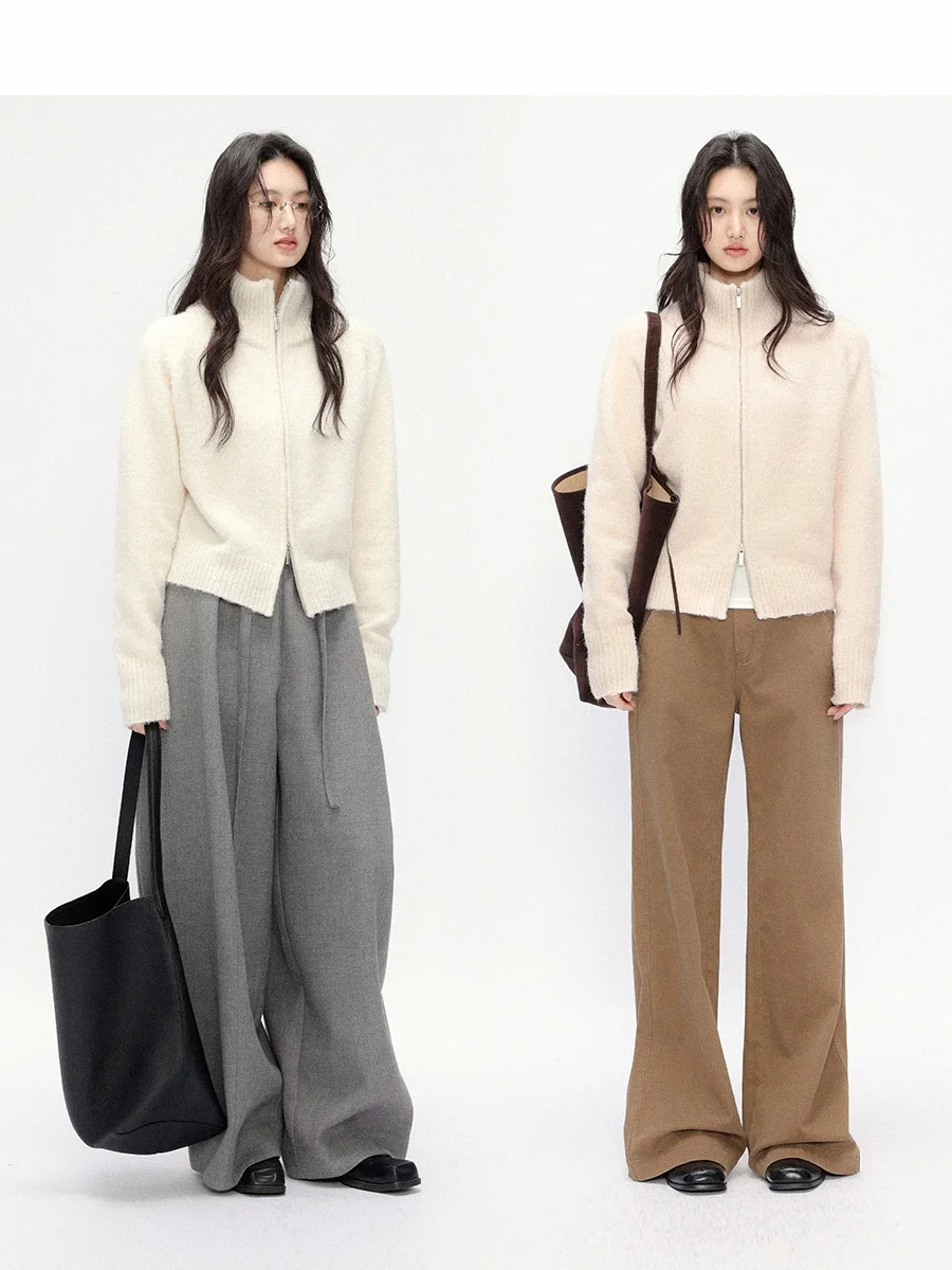 

CHACHASTU Повседневный мягкий и уютный женский свитер с воротником-стойкой, двойной молнией, свободного кроя, зимний кардиган, верхняя одежда