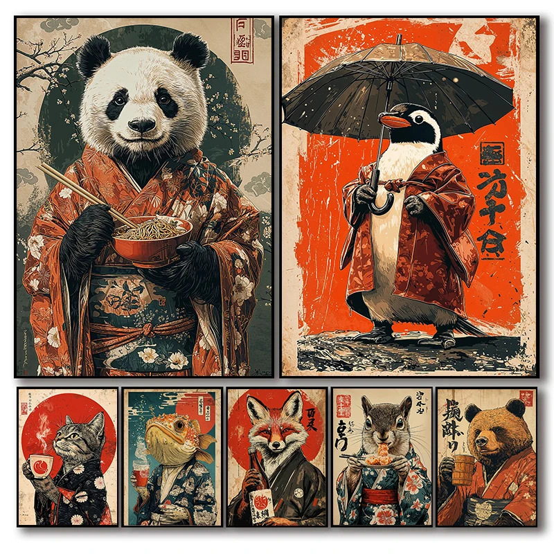 Coffee Tea Break - Classic Animals in Kimono with Tea