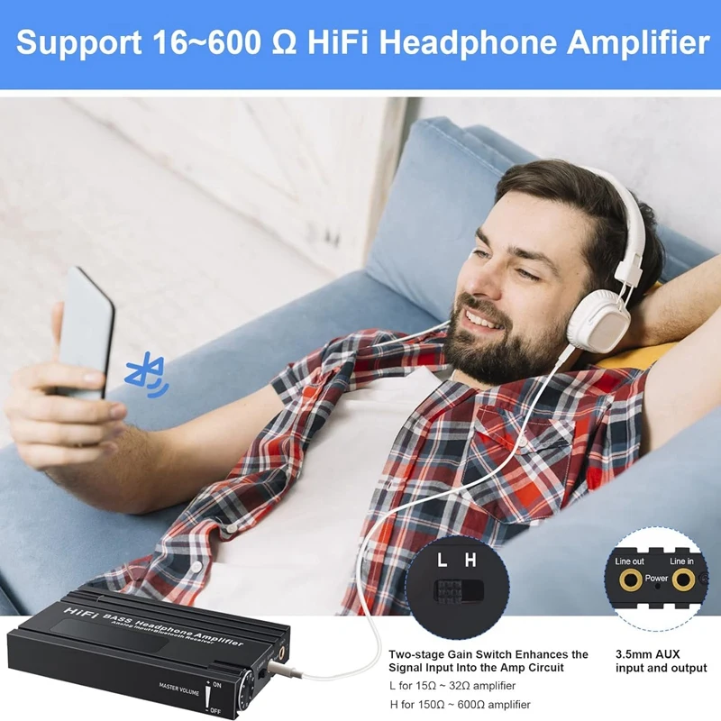 Imagem -06 - Portátil hi fi Bluetooth Headphone Amplificador Amp Fone de Ouvido Controle de Volume Baixo Durável Mp3 Mp4 Telefones Leitor Digital