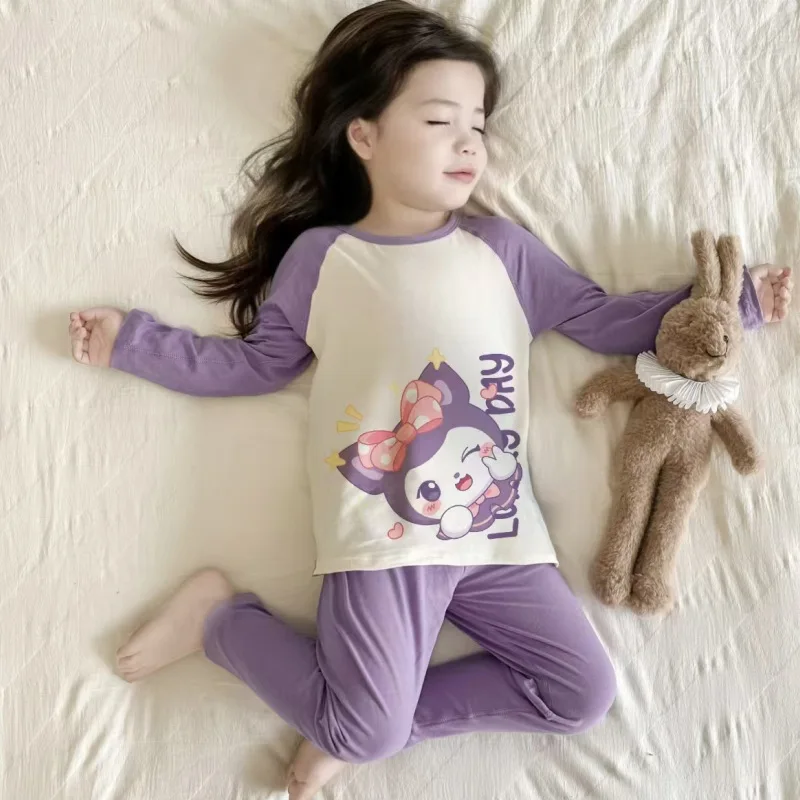 Conjunto de pijamas Kawaii para niños Kuromi Sanrio Hello Kitty, ropa de casa para niña, se puede usar en el exterior, regalo de moda bonito de dibujos animados