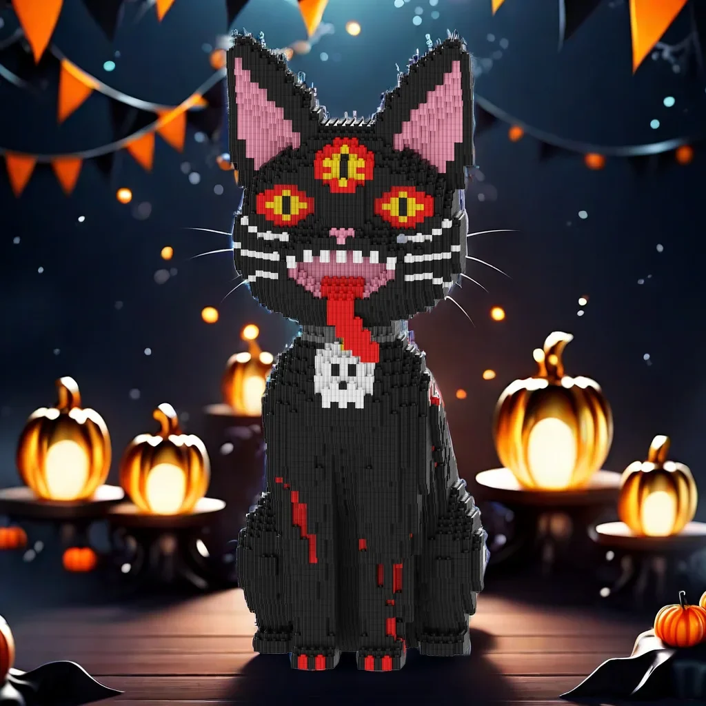 Bloques de construcción mágicos de Halloween, juguete de modelo de gato negro, calabaza Horrible, Mini ladrillos ensamblados, figura para decoración de tienda en casa, 51cm