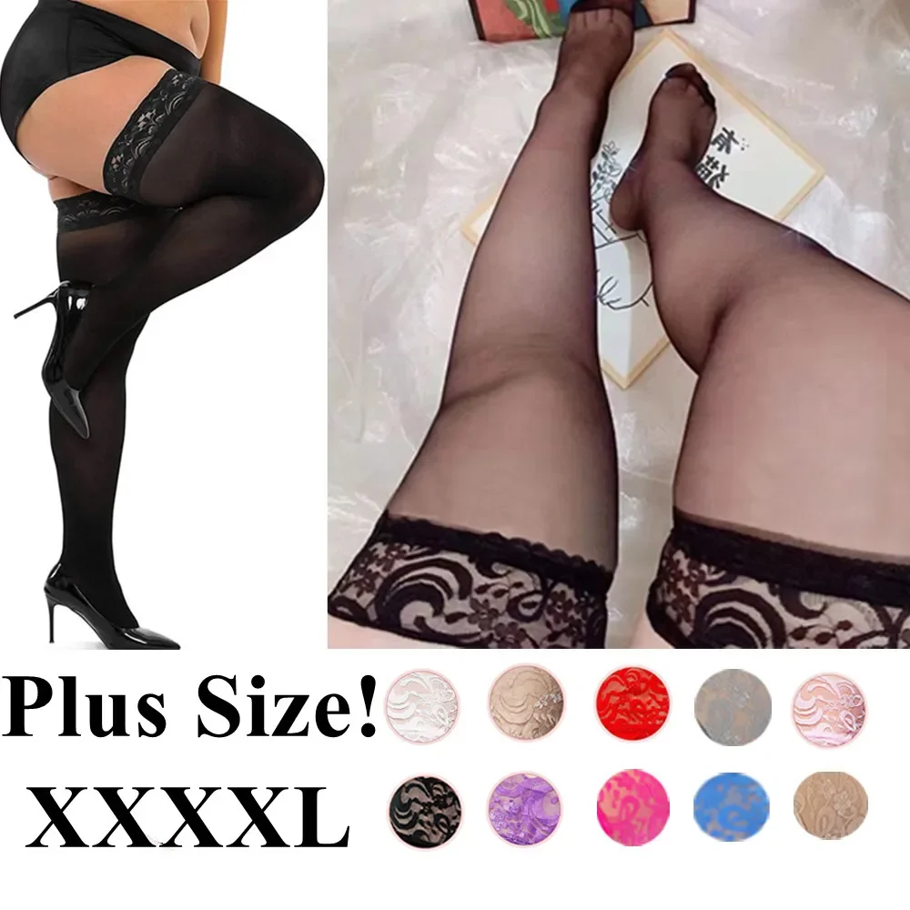 Oversized Stocking Knee Lace Thigh High OverKnee Socks for Women Lady Sexy Transparent Long Sock Plus Size Stockings Hosiery