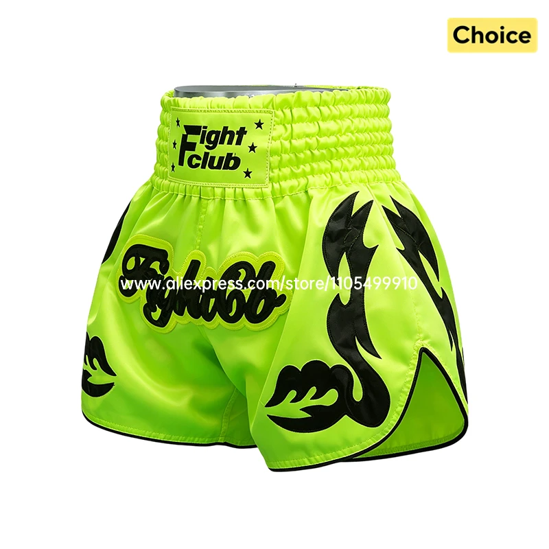 Muay Thai Shorts für Herren, Damen und Kinder in Neongrün aus Satin für Kickboxen, MMA, Boxtraining, Wettkampf und Kampfsport