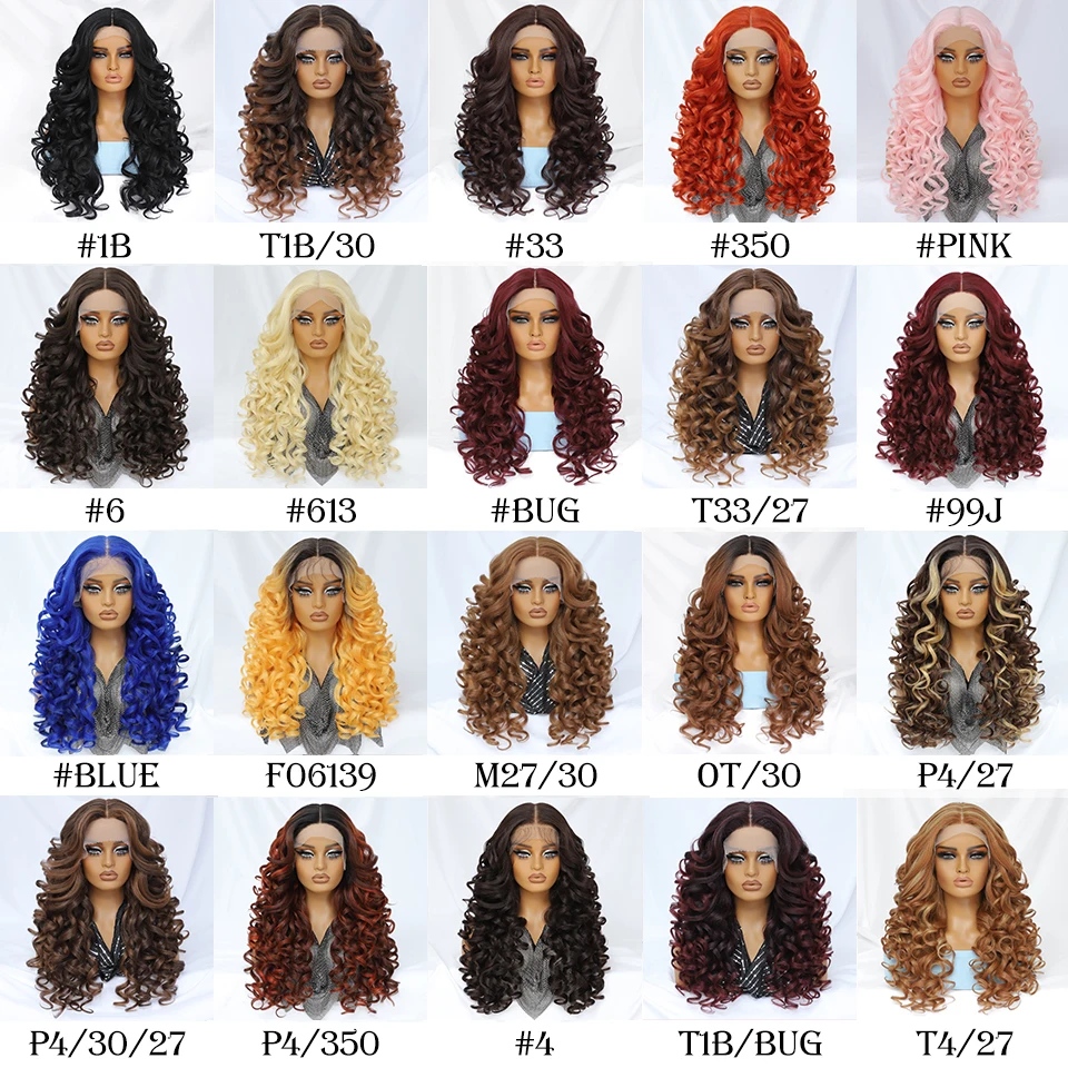 24Inch Latisha Synthetic Lace Front Wig French Curl Afro Ombre Black Blonde T-Part Wig for African Women Cosplay Daily Use
