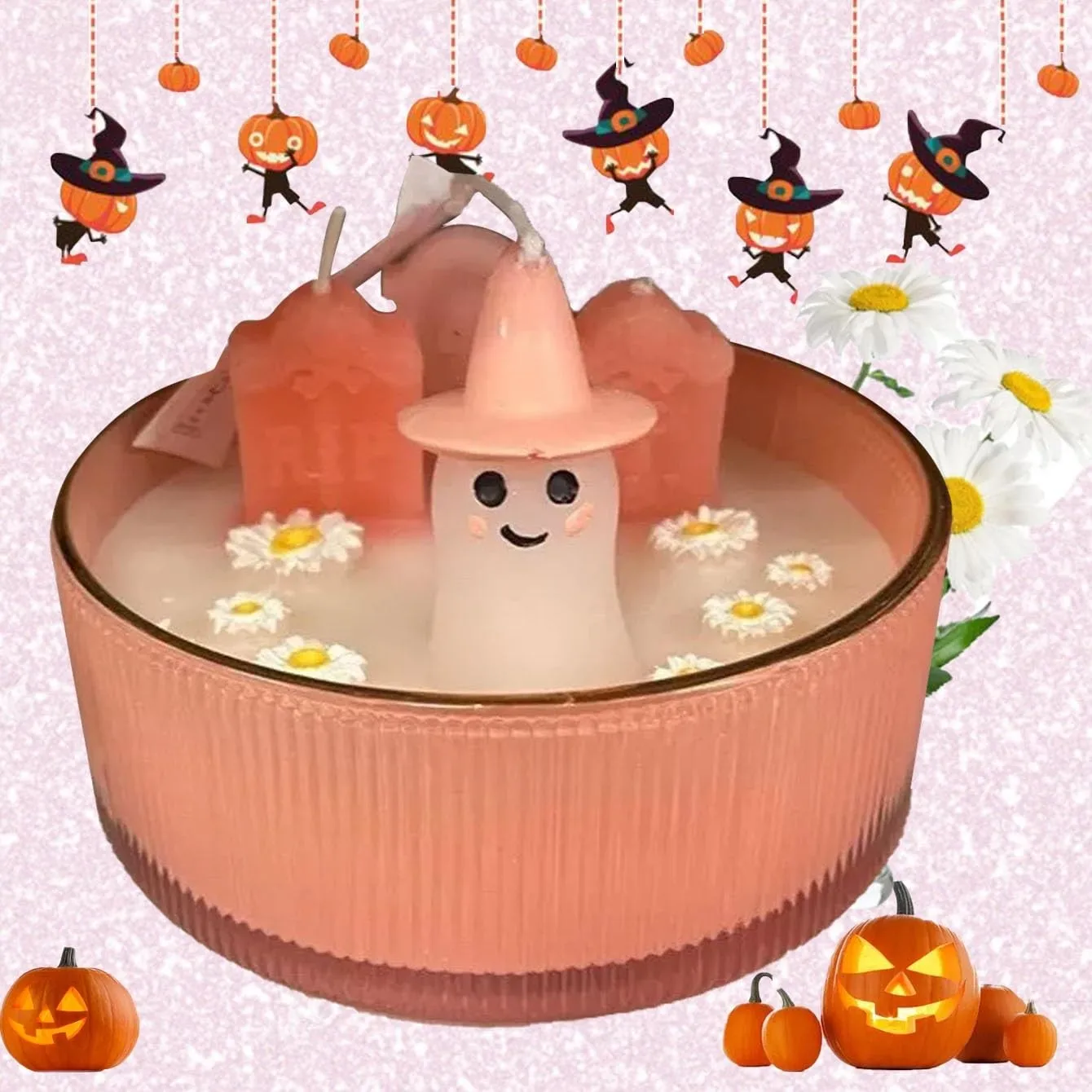 New Halloween Pink Ghost Candle Modern Art Simulation Craft Cartoon Candle Home Bedroom Living Room Candlestick Decoration