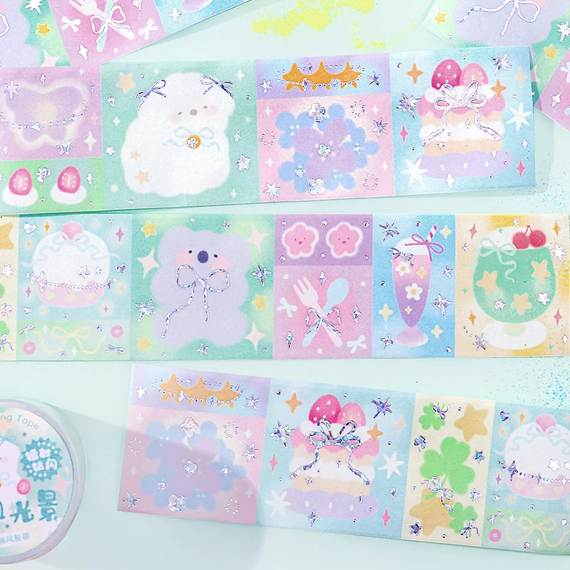 Cute Lovely Bear Bunny Laser Washi Tape Decoration Scrapbooking Diary DIY Japanese Hand Account Collage Masking Tapes Stationery