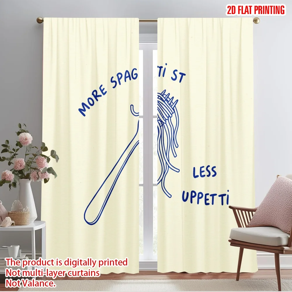 

2pcs 2D flat printing Scene Curtains More Spaghetti Less Upset 100% Polyester Without Electricity Birthday Party Perfect for