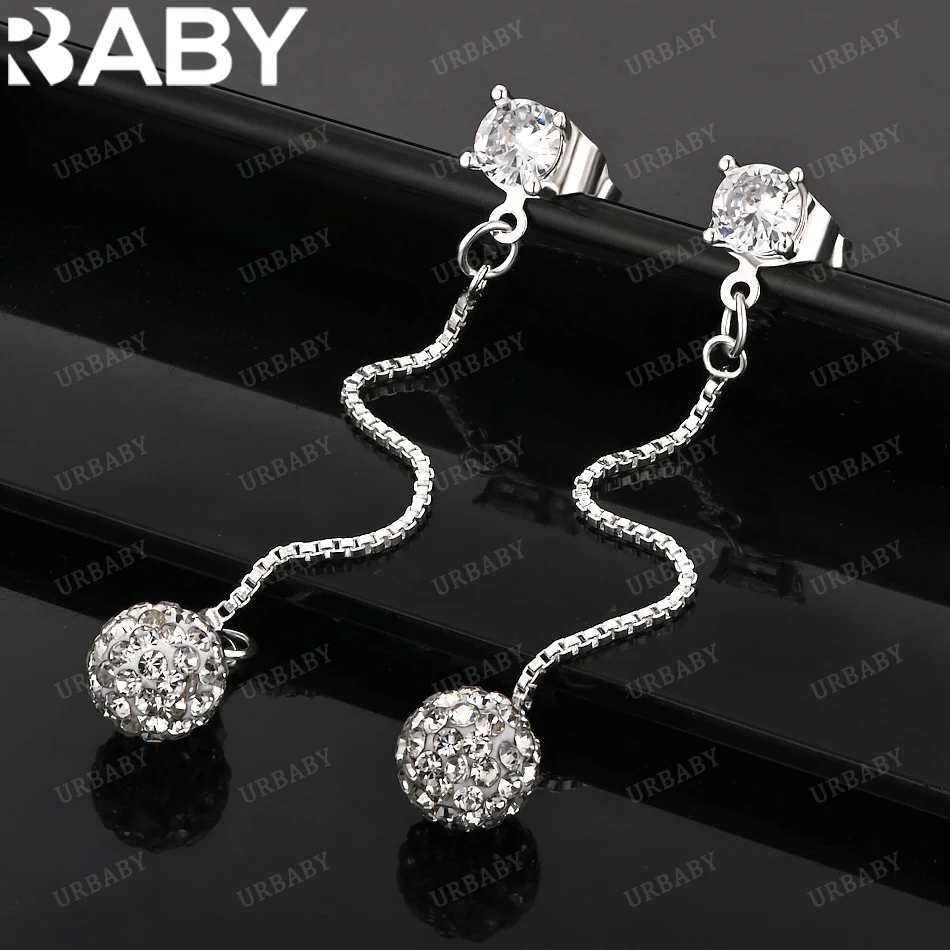 

URBABY 925 Sterling Silver Earrings Zirconia Ball Long Drop Earrings For Women Jewelry Fashion Party and Daily Wear