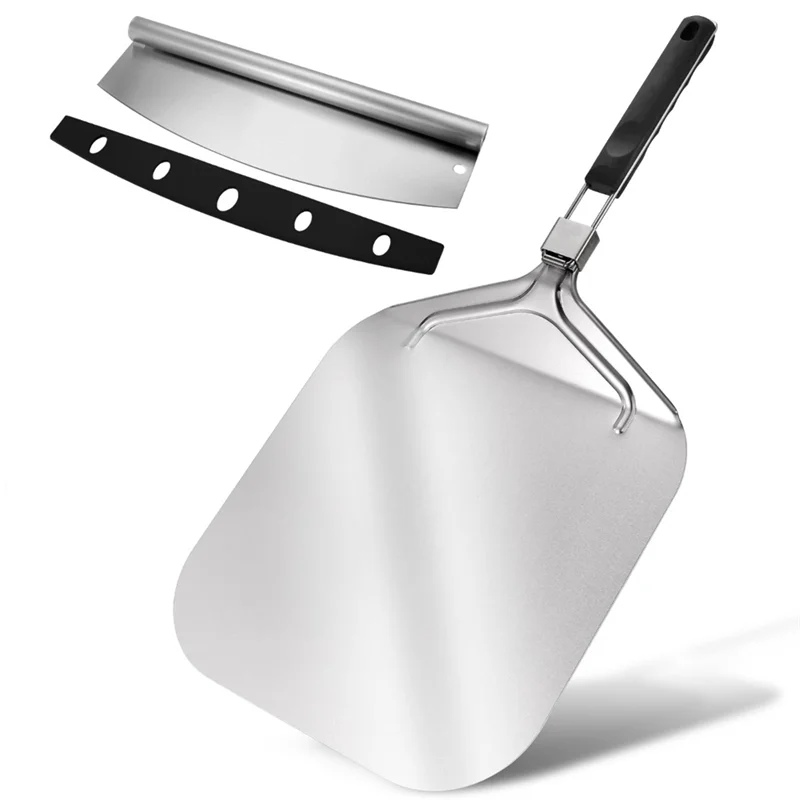 

Пицет для пиццы 12 дюймов, металлический пиццы для пиццы со складной ручкой (12X16 дюймов) Лопатка для пиццы с набором резаков и лопаткой для пиццы