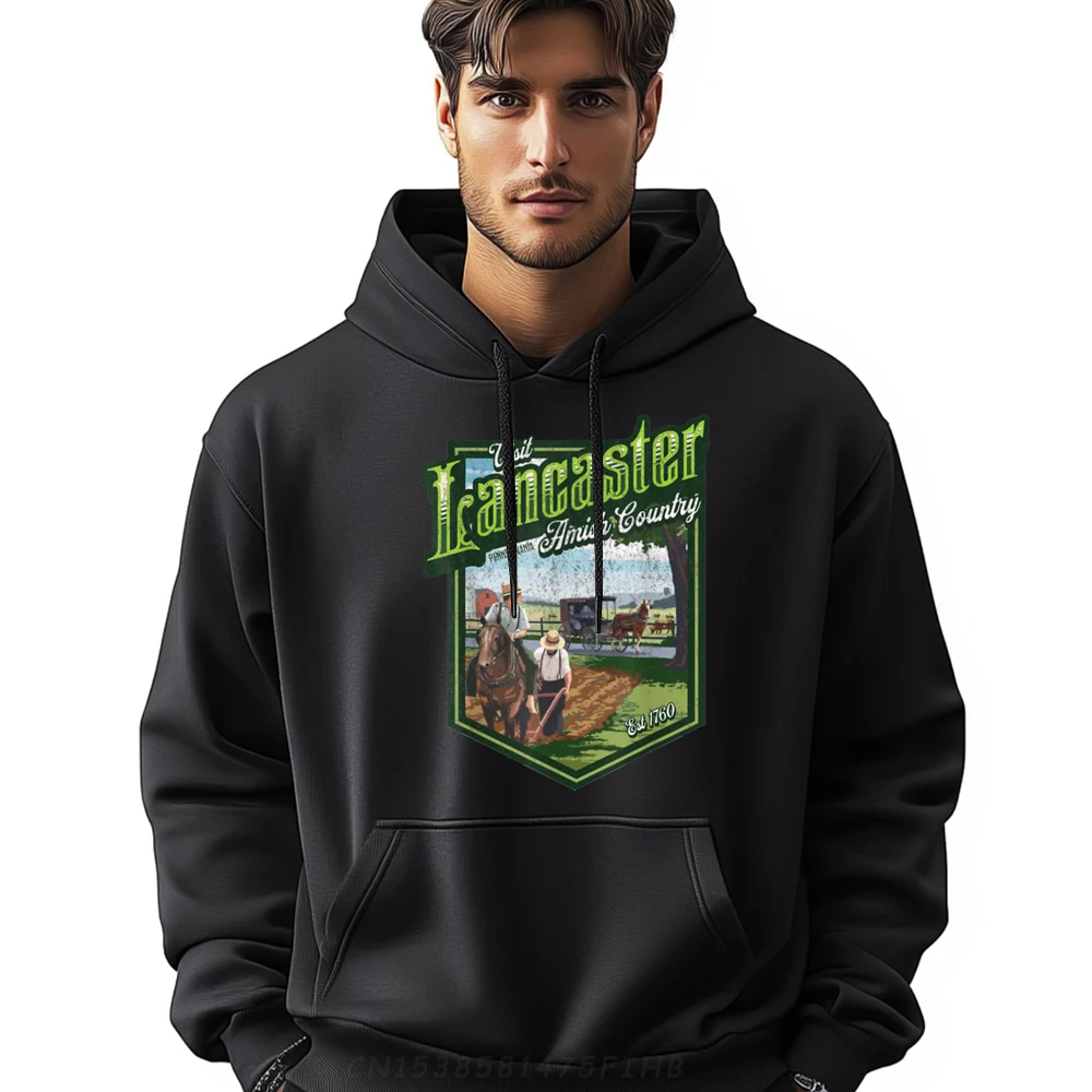 

Street Visit Lancaster Pennsylvania Amish Country Hoodies Loose Autumn O Neck Comfort Long Sleeve Normal Printed Sweatshirt
