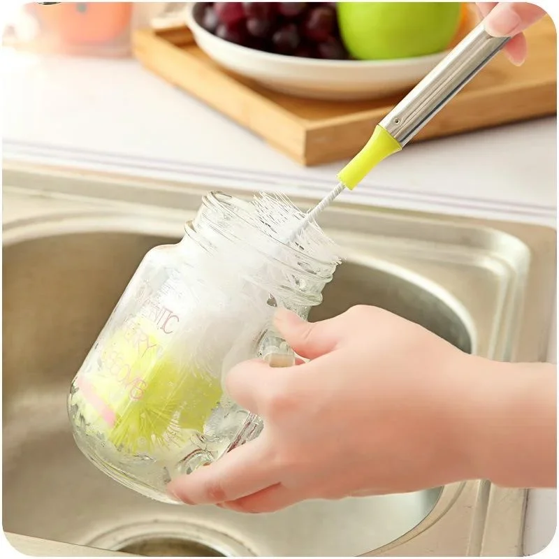 Round Head Bendable Long Handle Cup Brushes Bottle Brush Cleaning Brush Home Kitchen Gadget Random Color