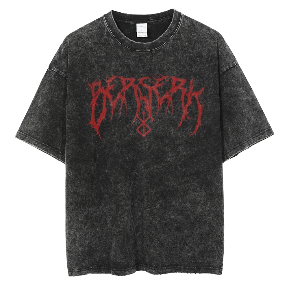 2026 Anime Berserk Logo Graphic Printed T Shirt Men Women Vintage Manga T-shirts Washed Cotton Tshirt Male Oversized Tee