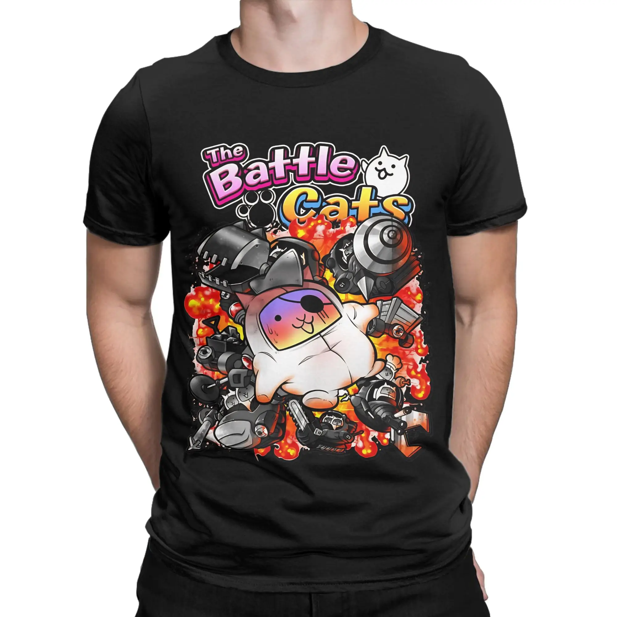 Funny Feline Character  Classic The Battle Cats Novelty Graphic 100% Cotton T-Shirt Tops Tees For Men