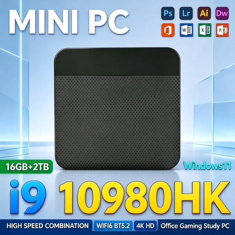 High Speed Intel Core I9 10980HK Mini PC Windows 11 16GB RAM 1TB/2TB SSD WiFi6 Portable Desktop Host for Gaming & Office Home