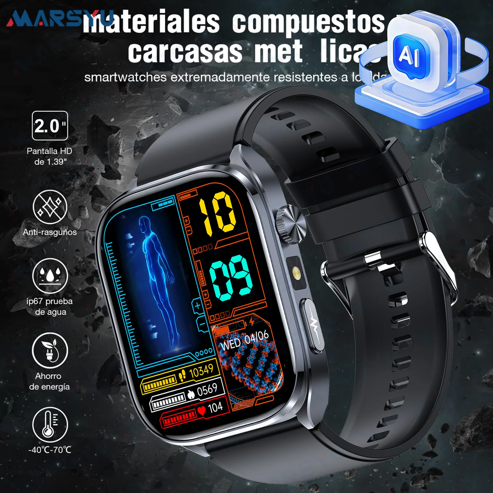 

Marsyu Health detection ECG+PPG HRV Uric Acid Blood Oxygen Body Analysis Smart Watch Clock Bluetooth BT Call Smart Watch Men