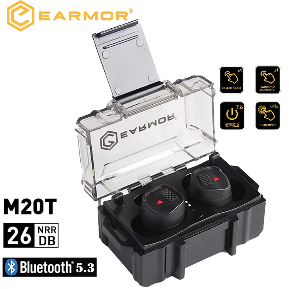 EARMOR M20T New Bluetooth Earplugs Hunting Shooting Electronic Earplugs Headset Anti Noise Ear Plug Noise Canceling NRR26db