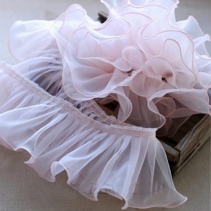 1 Meter Burgundy Organza Ruffle Lace Fungus Pleated Frill Lace Trim Width 8cm Wedding Dress Women Clothes Sew Accessories