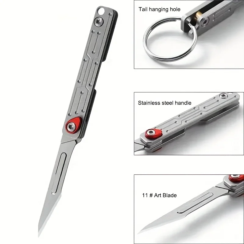 Mini Folding Art Knife with Replaceable Blade, Sharp and Portable Unboxing Knife, Paper Cutting Knife, Outdoor Portable Keychain