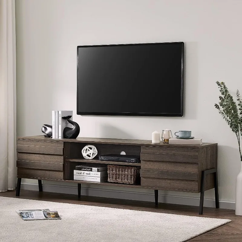 

Mid-Century Modern TV Stand for TVs up to 75 inch Flat Screen Wood TV Console Media Cabinet with Storage, Home Entertainment