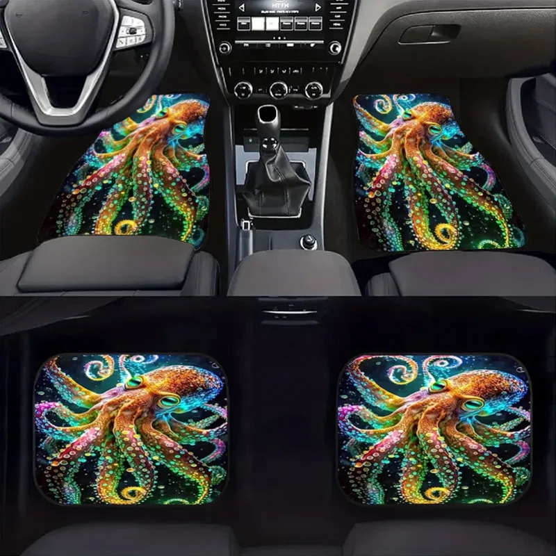 4pcs Colorful Octopus Pattern Car Floor Mat Set | Universal Crystal Velvet, Anti-Slip And Durable, Decorates Interior, Effective
