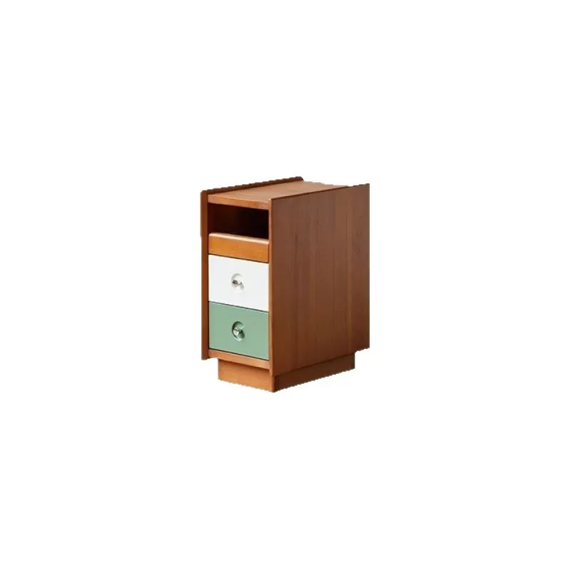 

Color matching bedside table retro style solid wood bedside table simple small apartment bedroom storage
