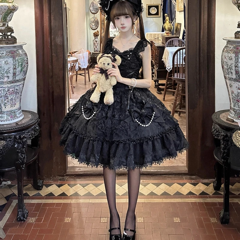 

2026 Sweet Bow Lace Ruffle Flower Wedding Party Dress Victorian Gothic Lolita JskDress Japanese Vintage Elegant Princess Dress