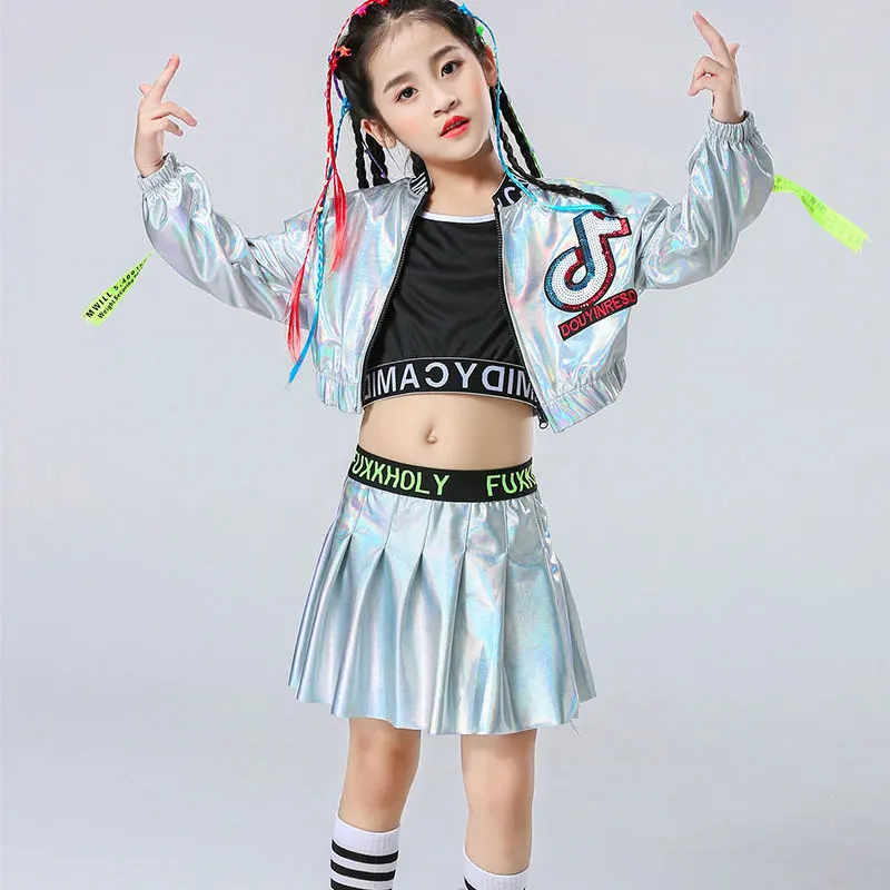 

Children Performance Jazz Clothes Boys Hip Hop Set Girl Silver Jazz Dance Costume Catwalk Dance Costume Cool Rave Outfits