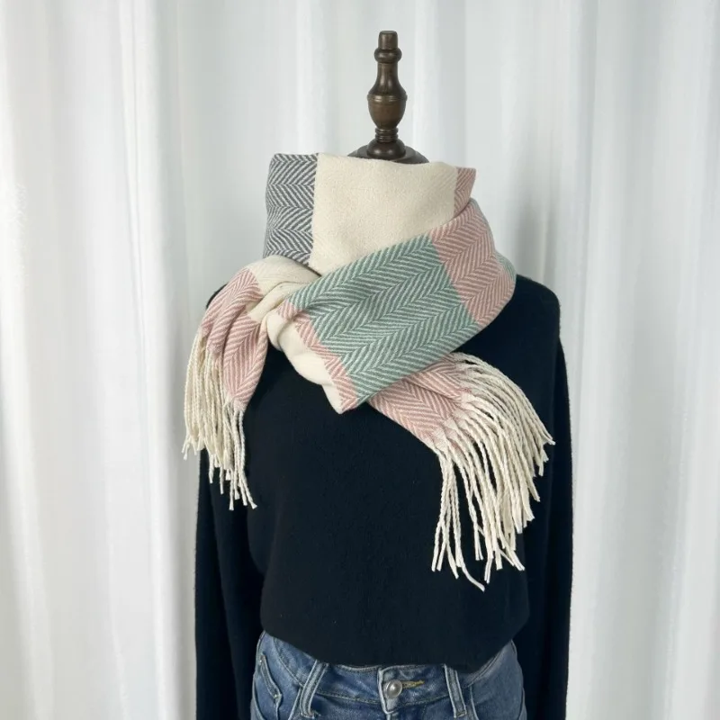 Thickened Twill Cotton Scarf Korean Sweet Warm Imitation Cashmere Scarf Autumn and Winter Shawl Neck Scarf for Women Fashionable