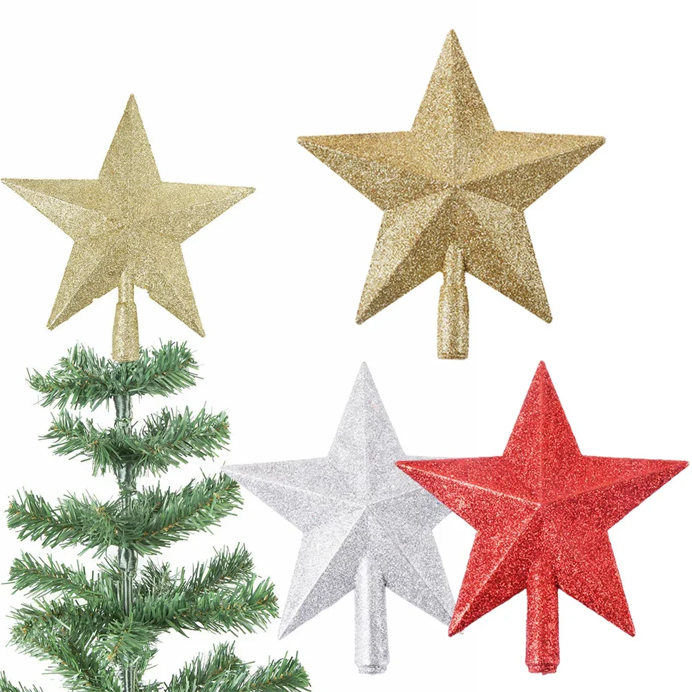 Christmas Tree Topper Star Glittering Decoration Xmas Tree Top Decor Shiny For Home Five Pointed Star Ornament 25CM Plastic