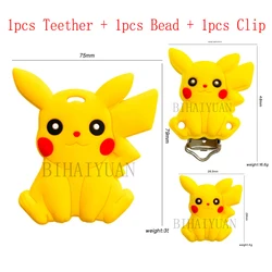 3pcs one set Pokemon Pikachu Silicone teether clip Focal Beads DIY Pacifier Chain Clips Beads pen Toy Jewelry Accessories