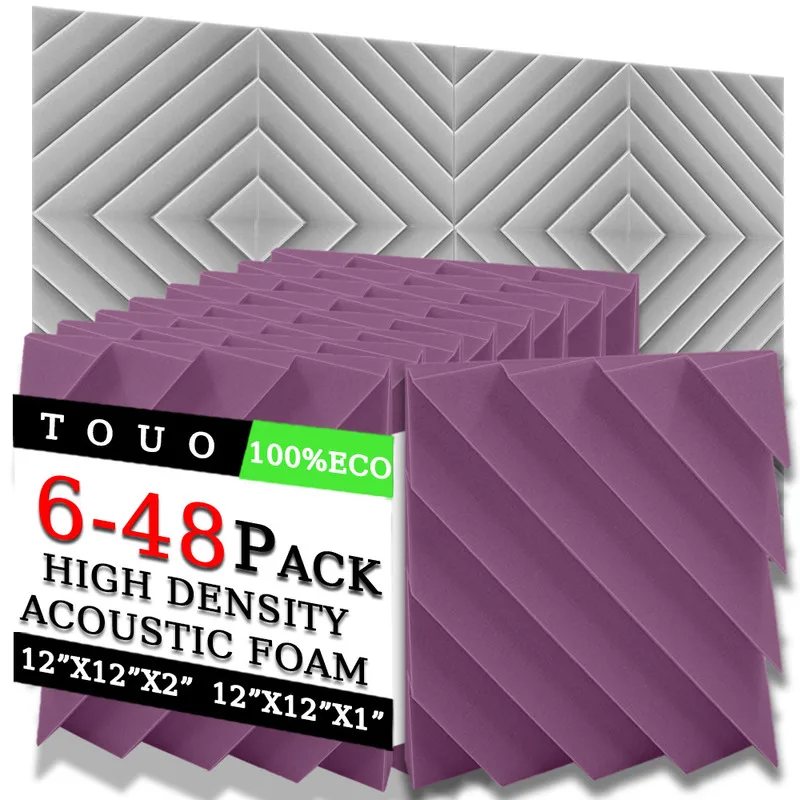 TOUO Acoustic Foam 6/12/24 Pcs High-Density Diamond Groove Sound Insulation Foam Sound Absorbing Material Ktv Acoustic Treatment