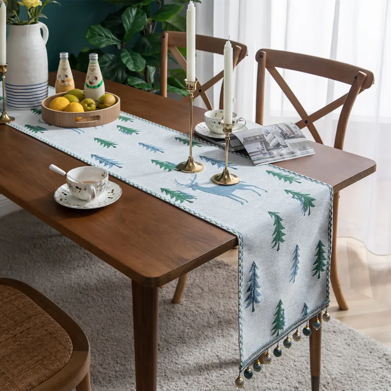 Christmas Tree Table Runner Winter Holiday Xmas Elk Table Path,Dining Cloth Placemat New Year Home Kitchen Rustic Decorations