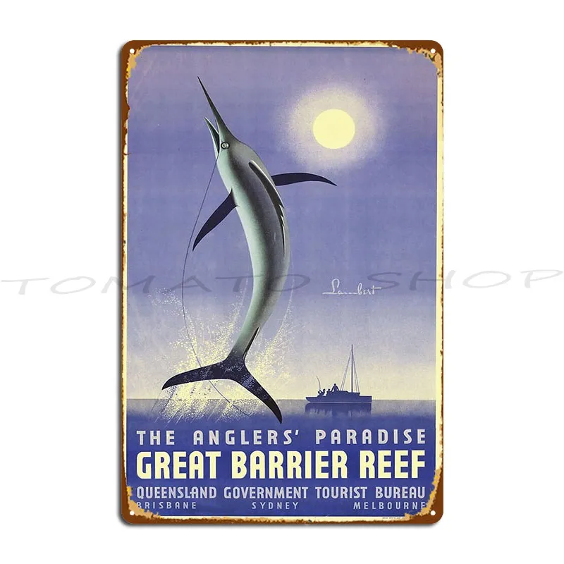 Anglers Big Fish Paradise Metal Plaque Poster Garage Mural Pub Designs Tin Sign Poster