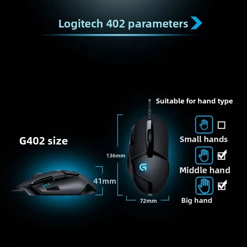 ماوس الألعاب Logitech G402، مجهز بمحرك بصري عالي الأداء، تخصيص 8 أزرار، يساعد على النصر في اللعبة.