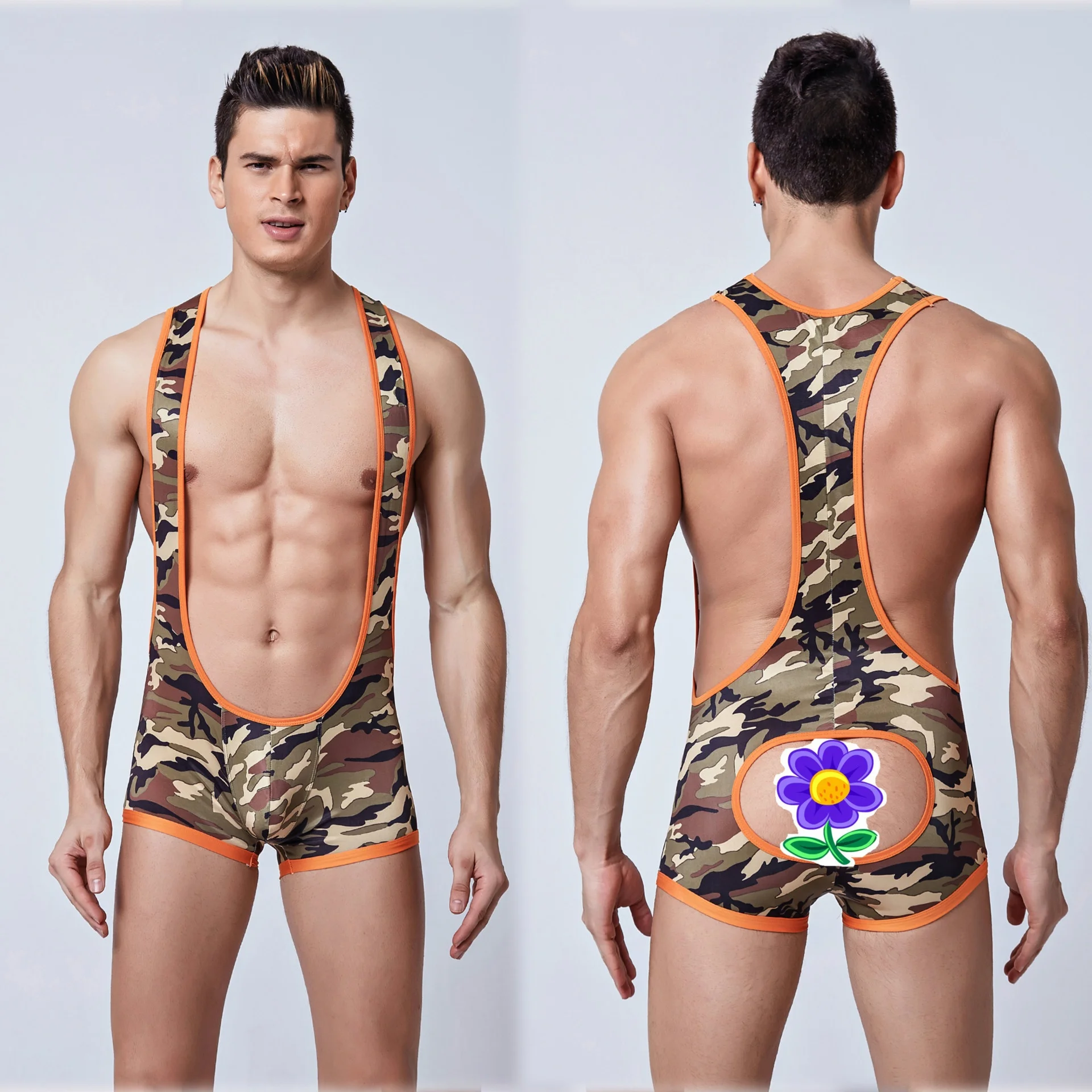 Body de Camuflaje para Hombre, Estilo Moderno, Versión Están, Calado, Cintura Media, Tela de Aodón, Silencioso, Sin Mang...