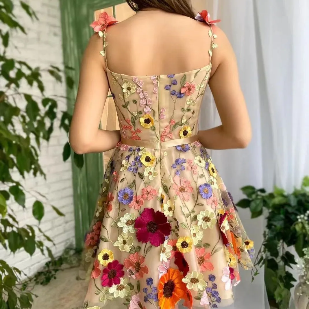 Beach Bath Woman 2025 Sexy Boho Dresses Short Cape Summer Vacation 3D Floral Embroidery Dress Polyester Spandex Clothes Lady