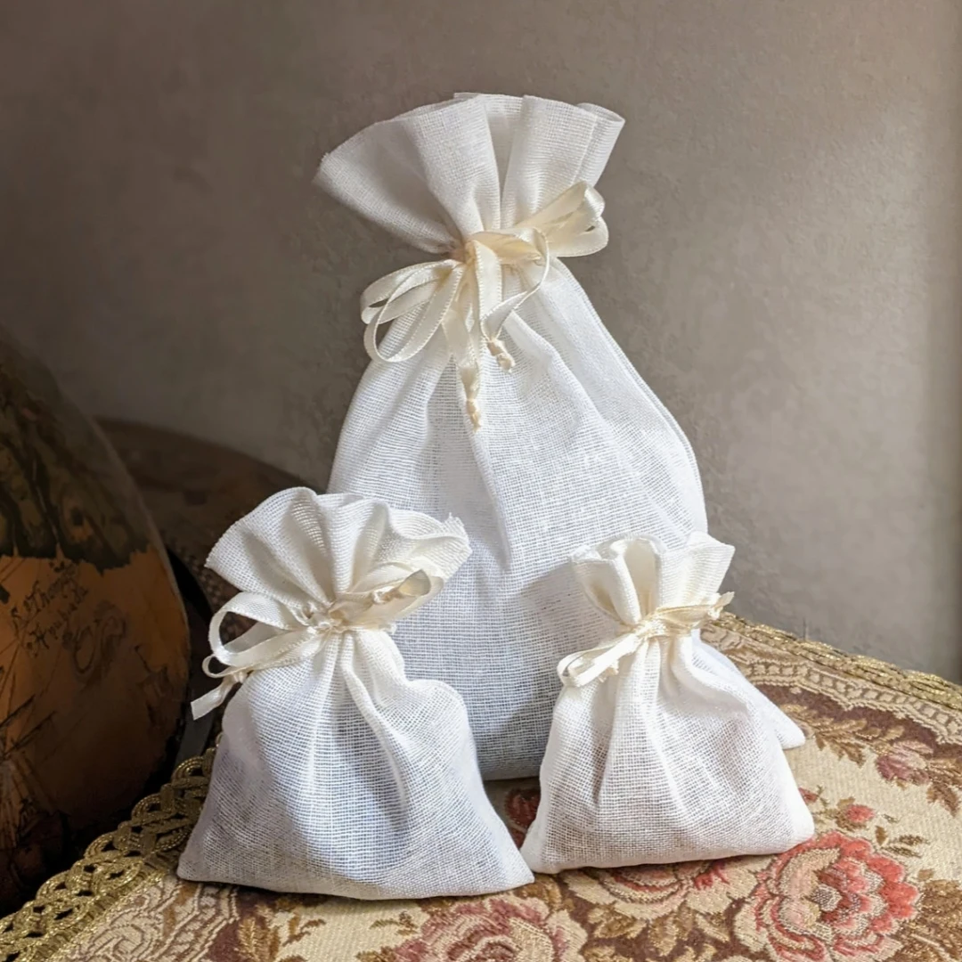 Muslin Drawstring Bag,Satin Ribbon Ties5x7cm(2