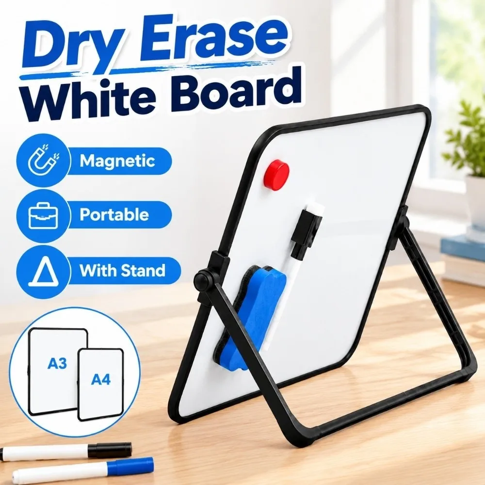 Magnetic Erase White Board Portable A3 A4 Double-Sided White Board Reusable With Stand Erasable Whiteboard School