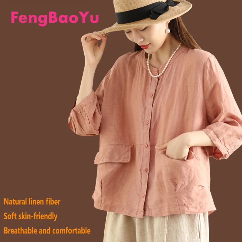 

100% Natural Pure Linen Women's Shirt, Brown Carry-on Top, Elegant Casual Women's Wear, Loose, Comfortable Cool Spring Summer